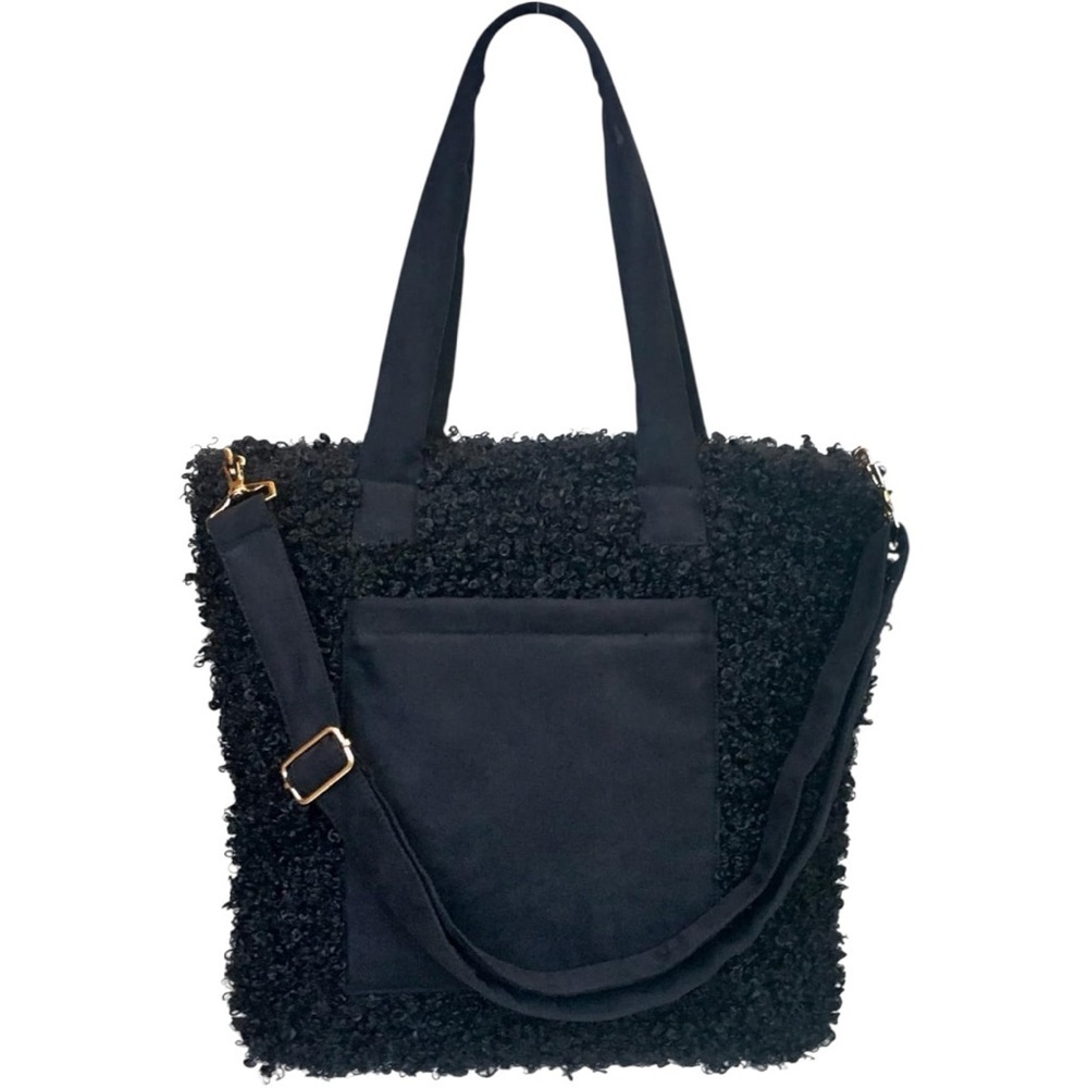 Sprigs Faux Fur Tote Bag OS Black Laptop Sleeve Crossbody NWT